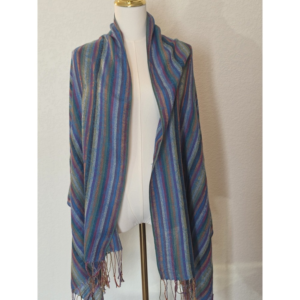 Multicolor Silk Blend Scarf Tassel Fringe Wrap 72x28